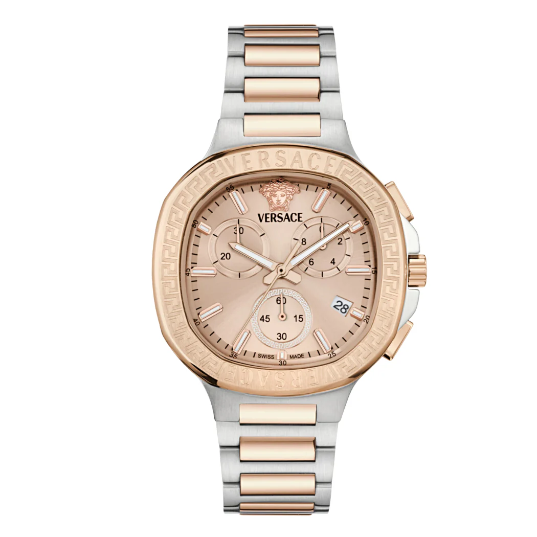 Versace V-Chrono Two-Tone Stainless Steel Rose Gold Dial Chronograph Quartz Watch for Ladies - VEVCA0524