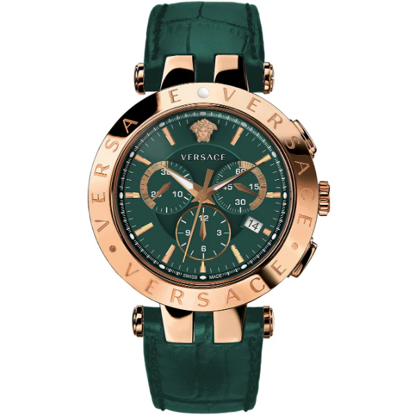 Versace V-Race Green Leather Strap Green Dial Chronograph Quartz Watch for Gents - VERA 00420
