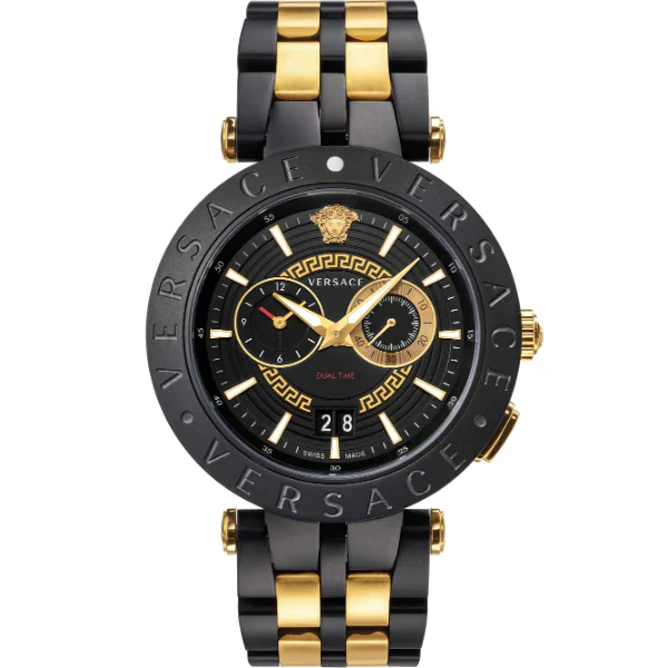 Versace V-Race Two-tone Stainless Steel Black Dial Quartz Watch for Gents - VEBV00619