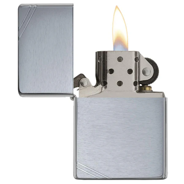 Zippo Brushed Chrome Vintage With Slashes Lighter - Image 2